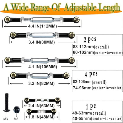 Stainless Steel Turnbuckles Camber Links Fit for Slash 2WD 4x4 Black | Adjustable 78-108mm,Compatible with 1/10 Traxxas Rustler VXL Hoss Stampede Bandit ,CNC Machined,Hops Up Tie Rods Parts - color: Stainless Steel & Black