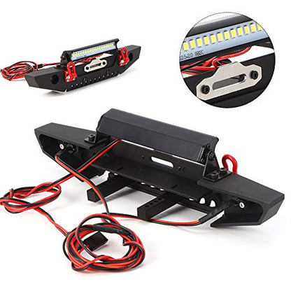 Heavy Duty Metal Anticollision Front Bumper with LED Light Bar for SCX10 90046 1 10 Scale RC Crawler Car Accessories Upgrade Parts