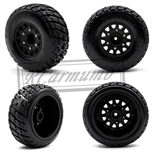 RC Wheels and Tires for 1/10 Slash 2WD 4×4 4wd,Senton Axia1 Red cat Rc 4wd Hex Detachable Replacement Snow Tires Desert Tires,12mm/14mm Hex Rc Truck Tires (4pcs) Black