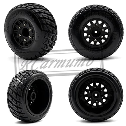 RC Wheels and Tires for 1/10 Slash 2WD 4×4 4wd,Senton Axia1 Red cat Rc 4wd Hex Detachable Replacement Snow Tires Desert Tires,12mm/14mm Hex Rc Truck Tires (4pcs) Black