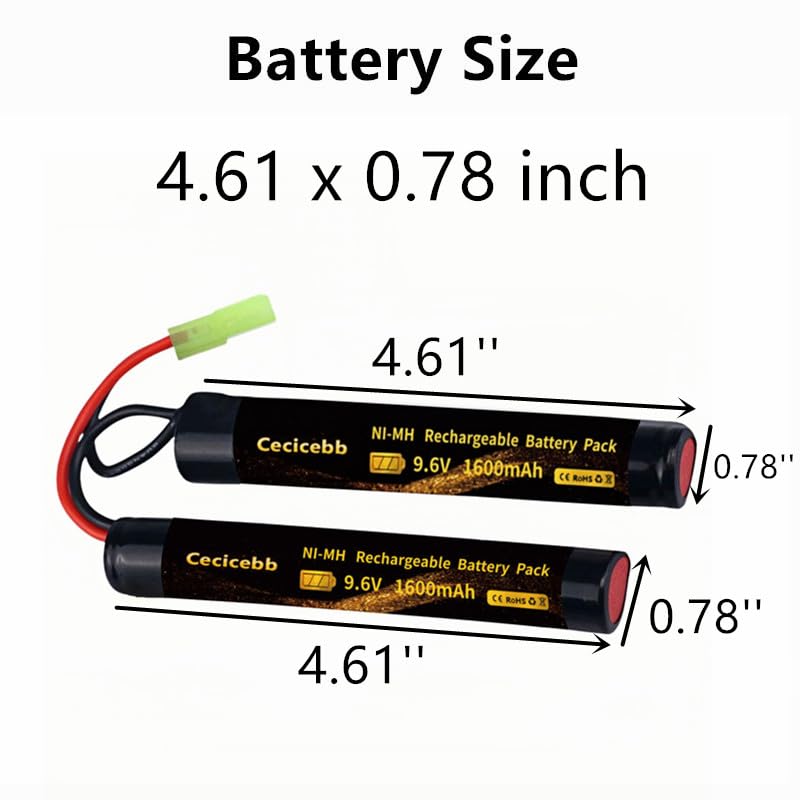 9.6V Nimh Airsoft Battery 9.6V 1600mAh Nunchuck Butterfly Mini NiMH Battery Pack with 9.6V Charger