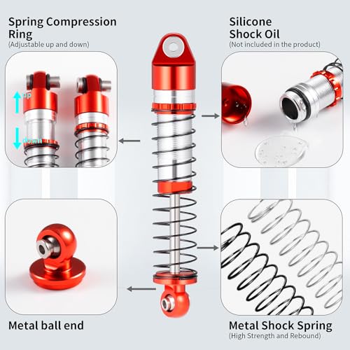 RCLIONS 48mm Big Bore Oil Shock Absorber for AXIAL SCX24 Deadbolt JLU Gladiator 1/24th RC Crawler Car Upgrade Parts - size: 48mm