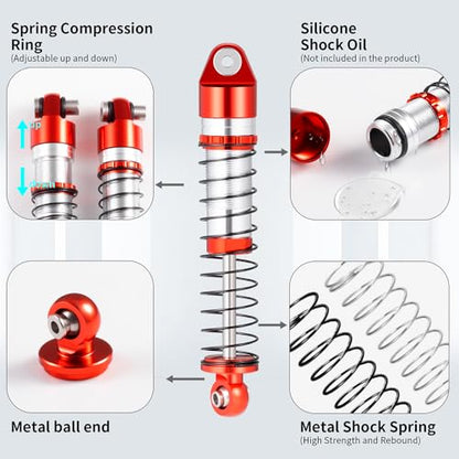 RCLIONS 48mm Big Bore Oil Shock Absorber for AXIAL SCX24 Deadbolt JLU Gladiator 1/24th RC Crawler Car Upgrade Parts - size: 48mm