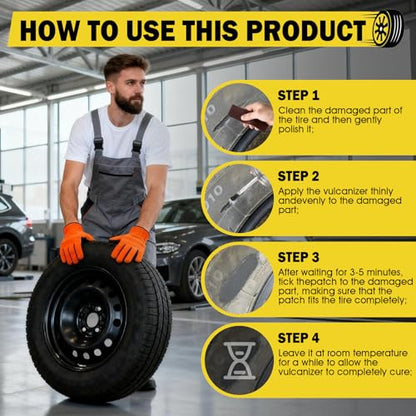 Vulcanizing Cement, Waterproof & Fast Dry Formula for Rubber, 250ml | Tire Repair Glue with Brush, Long-lasting, Heavy Duty Rubber Cement Glue for Motorcycle, Bike, Car and Any Rubber Material