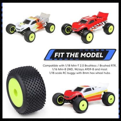 Preglued 1/18 Off-Road Wheels and Tires 8mm Hex for Losi Mini-T 2.0 Brushless Stadium Truck High Traction - color: Green