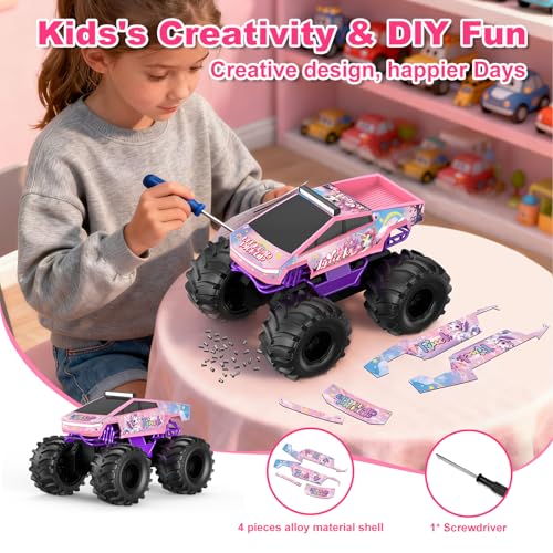 Amphibious Remote Control Car, 1:18 Waterproof Monster Truck Toys RC Cars, 2.4GHz RC Trucks 4WD All Terrain Off-Road Pickup, Kids Christmas Birthday Presents for Boy Girl Toys Age 6 7 8 9 10 11 12 - color: Pink