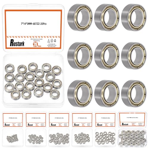 20Pcs 687ZZ High Carbon Steel Ball Bearing Deep Groove Ball Bearing Double Shielded Bearings Small Bearings for Furniture Wheels Skateboards Scooters - size: 687ZZ/0.27x0.55x0.2inch, style: high carbon steel