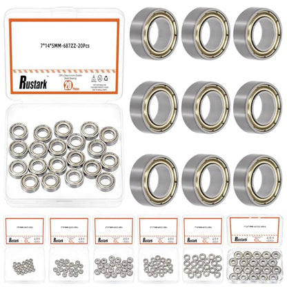20Pcs 687ZZ High Carbon Steel Ball Bearing Deep Groove Ball Bearing Double Shielded Bearings Small Bearings for Furniture Wheels Skateboards Scooters - size: 687ZZ/0.27x0.55x0.2inch, style: high carbon steel