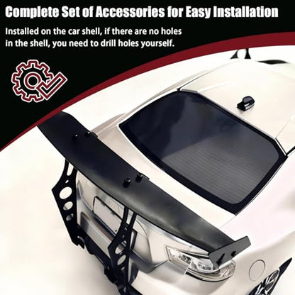 Universal 1/10 Scale Aluminum Rear Wing Spoiler with Black Sandblasted Finish - Easy Install for Tamiya TT-02 TT-01, HSP 94122 94123, FWO6, LC Racing, PTG & PTG2