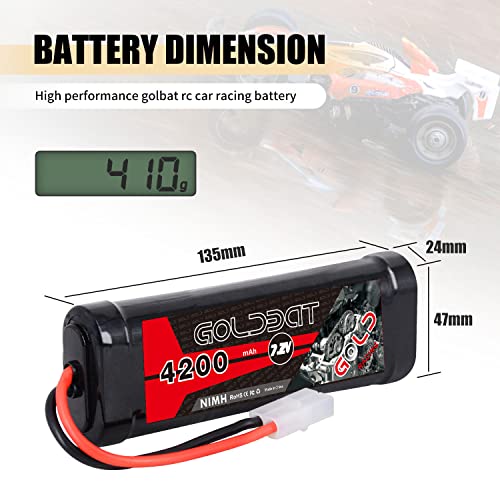 GOLDBAT 4200mAh 7.2V NiMH RC Battery with Tamiya Connector for for RC Evader BX Car Truck Truggy Buggy Tank Car Racing.