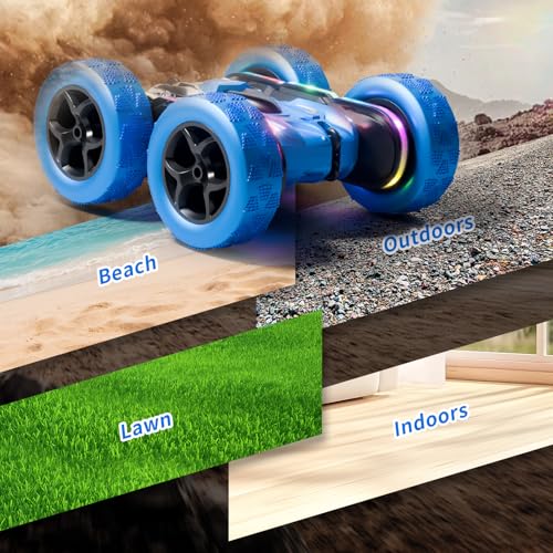Remote Control Stunt Car 4WD 360° Flip Double‑Sided RC Cars, LED Light Bar, USB‑C Modular Battery, 2.4 GHz Outdoor Beach Toy for Boys 6‑12 Years Old, Birthday & Christmas Kids Gift, Blue - color: Blue