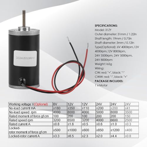 31ZY Permanent Magnet DC Motor Electric Brushed Motor CW/CCW, 6V 12V 24V 3500-8000 RPM Permanent Magnet Motor Brushed Motor (24V 5000 RPM) - size: 24V 5000RPM