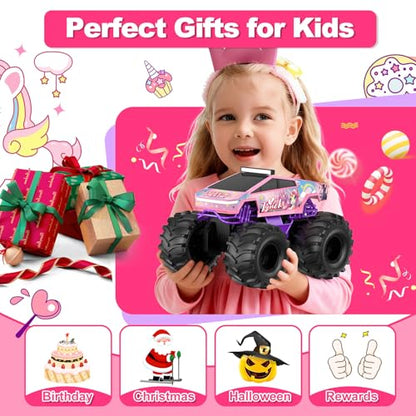 Amphibious Remote Control Car, 1:18 Waterproof Monster Truck Toys RC Cars | 2.4GHz RC Trucks 4WD All Terrain Off-Road Pickup, Kids Christmas Birthday Presents for Boy Girl Toys Age 6 7 8 9 10 11 12 - color: Pink
