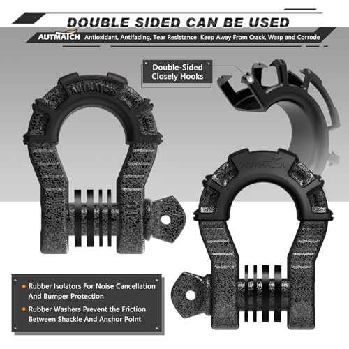 AUTMATCH D Ring Shackles 3/4" Mega Shackle (2 Pack) 68,000Ibs Break Strength - Heavy Duty Clevis Shackles 7/8" Screw Pin & Isolator Washer for Tow Strap Winch Off Road Vehicle Recovery, Grainstone - color: Grainstone