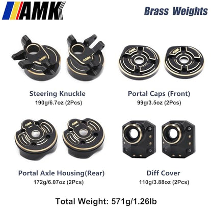 AMK 1/10 Capra Brass Kit 571g UTB10 Diff Cover Front Rear Axle Housing Portal Steering Knuckle Caps for RC Crawler Axial Capra Upgrades