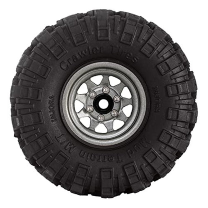 INJORA 1.0 Beadlock Wheel Mud Tires Set Deep Dish 1.0" Wheels Tires for 1/18 TRX4M Axial AX24 SCX24 Gladiator Deadbolt Bronco C10 JLU Upgrade Parts（Grey）