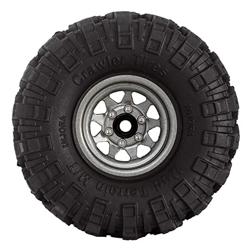 INJORA 1.0 Beadlock Wheel Mud Tires Set Deep Dish 1.0" Wheels Tires for 1/18 TRX4M Axial AX24 SCX24 Gladiator Deadbolt Bronco C10 JLU Upgrade Parts（Grey）