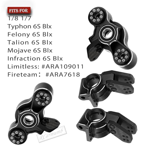 RC Upgrades Part for 1/8 Typhon/Talion 6S BLX,1/7 Felony/Mojave/Infraction/Limitless/Fireteam 6S BLX,Alloy Front Knuckles Steering Blocks &Rear Hub Stub Axle Carriers,Black - color: Black