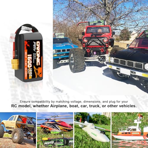 OVONIC 4S 1600mAh Lipo Battery 14.8V 120C Battery with XT60 Plug for RC Car Truck RC Vehicles Boat Drone RC Airplane Quadcopter Helicopter FPV Racing Hobby Models [1 Package Including 2 Batteries]