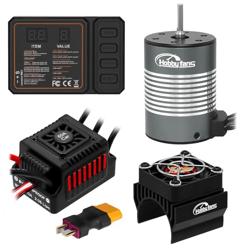 Waterproof S3650 3900KV Brushless Motor 3.175mm Shaft with 60A Brushless ESC Electric Speed Controller Combo Set with Heatsink and Programming Card for 1/10 Remote Control Car Truck, Red - size: 3900KV Motor&60A ESC&Heatsink&Programming Card
