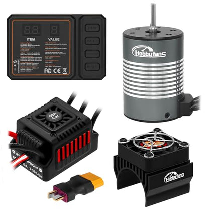 Waterproof S3650 3900KV Brushless Motor 3.175mm Shaft with 60A Brushless ESC Electric Speed Controller Combo Set with Heatsink and Programming Card for 1/10 Remote Control Car Truck, Red - size: 3900KV Motor&60A ESC&Heatsink&Programming Card