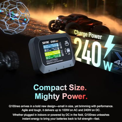 GoolRC Q100neo AC/DC Multi-Function Smart Charger, Lipo Battery Balance Charger Discharger AC 100W DC 240W for 1-4S LiPo/Life/LiIon/LiHV, 1-8S NiMH/NiCd, 3S/6S Pb Batteries