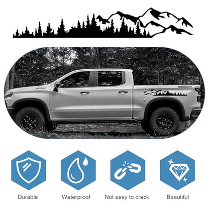 2 PCS Car Mountain Tree Forest Vinyl Decals, 39.4" x 6.7" Self-Adhesive Waterproof Car Body Door Side Stickers Decoration, Universal for Most Cars, SUVs, RVs, Trucks