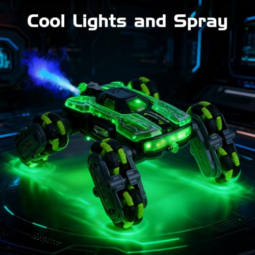 8WD Remote Control Car Toys for Kids, Gesture Sensing RC Stunt Truck | Birthday Gifts, Great for Boys Age 6-12, Cool Toys with Lights Music Spray, Transformable & Durable - color: Green