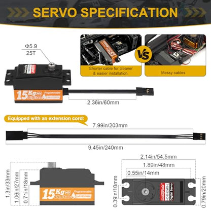 HobbyPark Low Profile Servo 0.07sec Fast Speed Steering Servo 15kg fit 1/10 RC Touring Cars Drift for Tamiya TT02 HPI RS4 Sport 3 Sprint 2 Kyosho Fazer Mk2 MST Traxxas 4-Tec 3.0 2.0 Waterproof