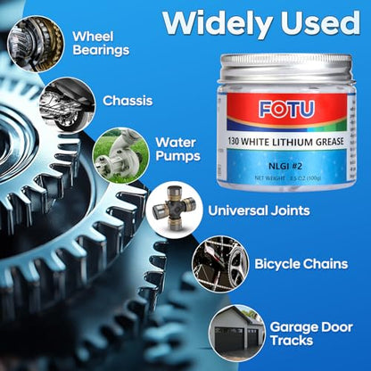 FOTU 130 White Lithium Grease - High Performance Lubricant for Bearings, Chains, Garage Door Hinges & Window Tracks, Long-Lasting Rust Protection (3.5 Oz, 1-Pack) - color: 1-Pack
