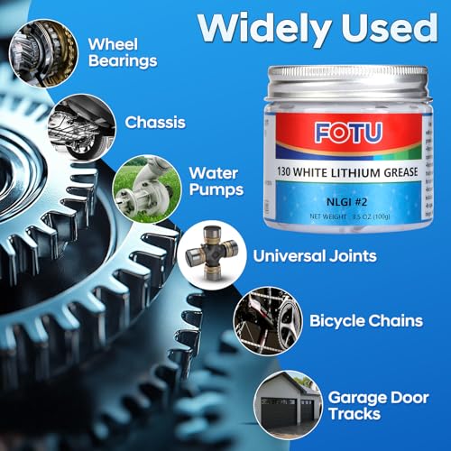 FOTU 130 White Lithium Grease - High Performance Lubricant for Bearings, Chains, Garage Door Hinges & Window Tracks, Long-Lasting Rust Protection (3.5 Oz, 1-Pack) - color: 1-Pack