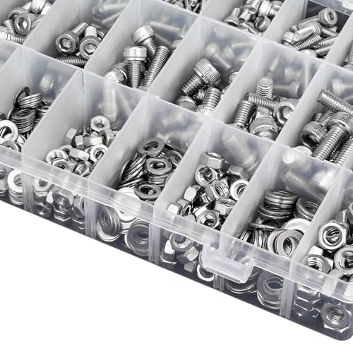 1080 Pcs M3 Screw Assortment, M3*6mm, 8mm, 10mm, 12mm, 14mm, 16mm, 18mm, 20mm, 25mm, 30mm, 35mm, 40mm, 50mm, Stainless Metric Hex Socket Head Cap Screws Nuts and Washers with Wrench - size: Hex Socket Head Cap