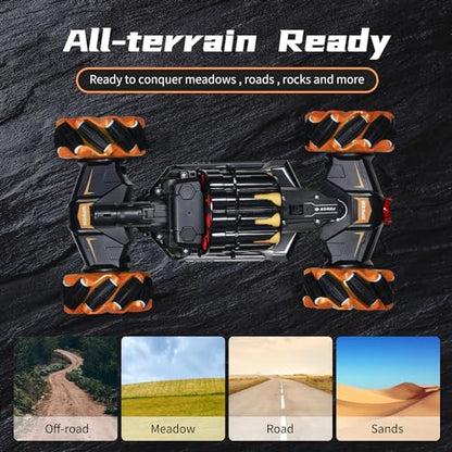 Rc Car Shoot SoftBullet,Fits for Nerf, Remote Control Hand Gesture Stunt Drift Truck, 360°Rotating Battle Tanks with Soft Bullets Water Bomb, Spray, Music, Led, Toy Gifts（Orange） - color: Orange