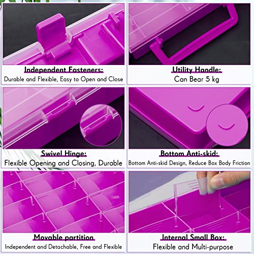 2 Pcs 48 Grids Plastic Bead Organizer Box with Divider, Purple - color: Purple