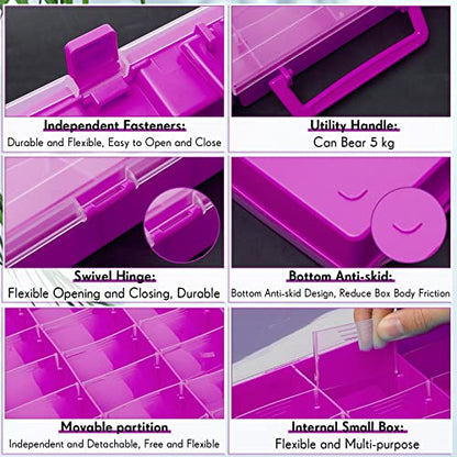 2 Pcs 48 Grids Plastic Bead Organizer Box with Divider, Purple - color: Purple