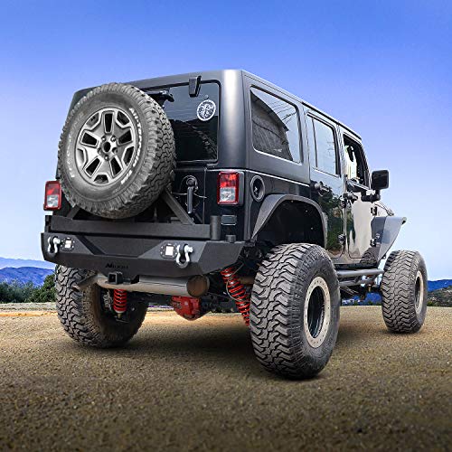 Nilight Rear Bumper & Spare Tire Rack & Hitch Receiver w/2 LED Lights Compatible for 2007-2018 Jeep Wrangler JK for 2007-2018 Jeep Wrangler JK & Unlimited - color: Rear Bumper & Spare Tire Rack