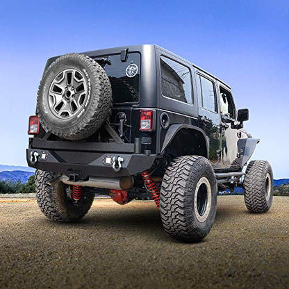 Nilight Rear Bumper & Spare Tire Rack & Hitch Receiver w/2 LED Lights Compatible for 2007-2018 Jeep Wrangler JK for 2007-2018 Jeep Wrangler JK & Unlimited - color: Rear Bumper & Spare Tire Rack