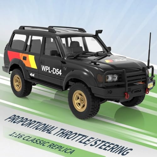 WPL D-54 1/16 Scale RC Crawler Car RTR 4WD Off-Road Truck with LED Headlights, Simulated Differential, Independent Suspension 2.4G Remote Control Pickup Vehicle for Adults