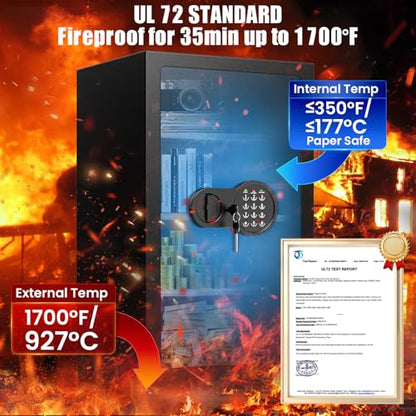 7.5 Cu Ft Fireproof Safe Box for Home,Digital Keypad,35-Min Fire Protection | 35-Min Fire Protection at 1700°F, 3-Removable Shelves, Smart Alarm & Anti-Pry Security, External Emergency Power, Silent Mode - size: 7.5 Cu Ft Fireproof