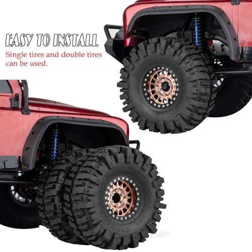 Aluminium RC 1.9" Beadlock Wheels Tires for 1/10 SCX10 90046 AXI03007 TRX4 TRX6 VS4-10 Gen7 Gen8 MST CFX D90 RC Crawler Car,Alloy 1.9 Rims Tires,Bronze - color: Bronze- (Rc 1.9" Tires)