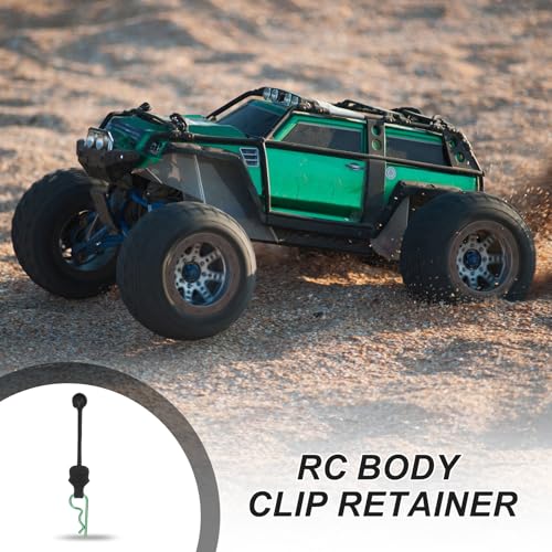 MECCANIXITY 4 Pcs RC Body Clip Retainers, 1.2mm Rod RC Clips Shell Fixed Buckle Lock Springy R Pins Shell Replacement Parts for All 1/8 1/10 Scale Model Car Crawler Truck(Green) - color: Green Tab Green Clip