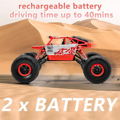 1:18 Rock Crawler 2.4Ghz Remote Control Car Off-Road Monster Truck Red | 4WD Car,2 Rechagerbale Battery,LED Headlight,for Adults and Kids - color: Red