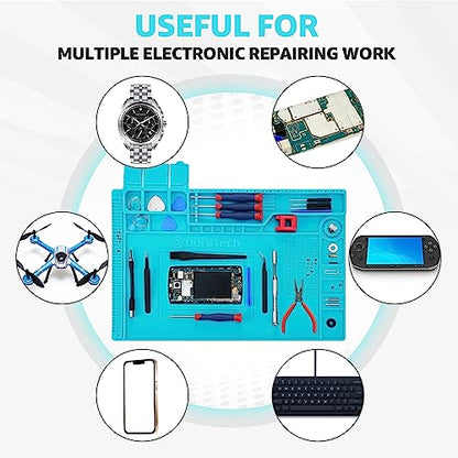 Heat Insulation Silicone Repair Mat | Heat Resistant 932°F, Tools and Parts Organizer, Magnetic Work Pad for Watch, Phone, Ipad, Laptop Repair, Soldering Iron