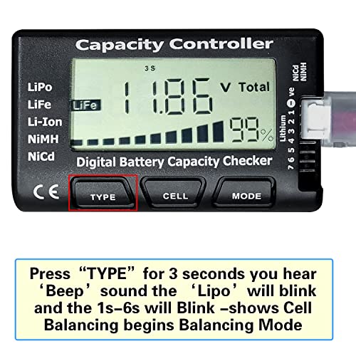 lipo Battery Checker Battery Tester Controller Tester | Voltage Tester for LiPo/Life/Li-ion/NiCd/NiMH Digital Battery Capacity Checker