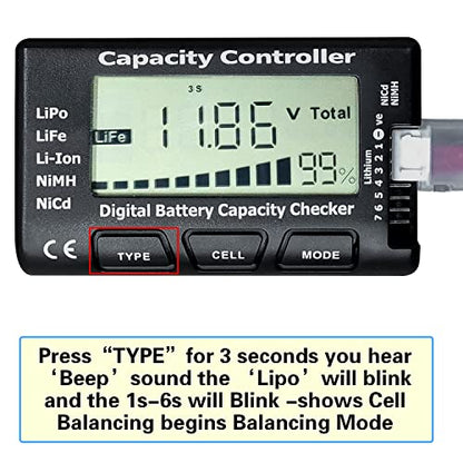 lipo Battery Checker Battery Tester Controller Tester | Voltage Tester for LiPo/Life/Li-ion/NiCd/NiMH Digital Battery Capacity Checker
