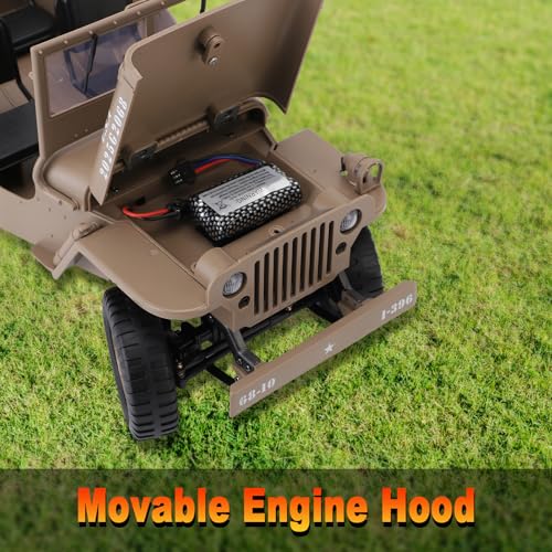 RC Crawler, 1:10 Scale D888 Willys Military Jeep, 2.4Ghz 4WD Off Road Rock Crawler with Lights, Removable Accessories All Terrain RC Jeep Toy for Adult Teens-Upgradable (2 Batteries) - color: Yellow