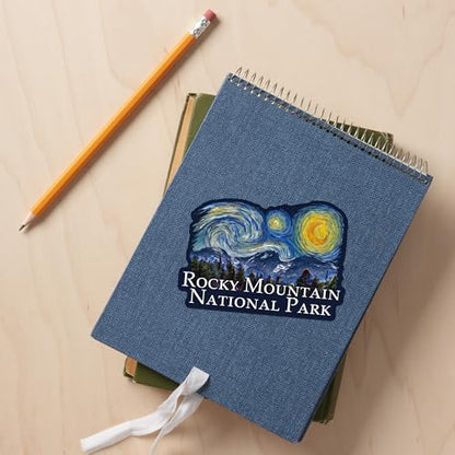 Die Cut Sticker Rocky Mountain National Park, Starry Night National Park Series, Vinyl Sticker, (Waterproof Decal for Cars, Water Bottles, Laptops, Coolers), Large - size: Large Sticker