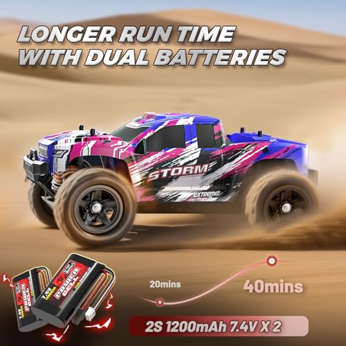 Pink Remote Control Car for Girls, Fast rc Cars for Girls 1:18 Scale Monster Truck with 40+ KM/H Speed 4WD Off-Road RC Truck, Dual Rechargeable Batteries, toys for 8 9 10 11 12 year old girl gifts - color: Pink