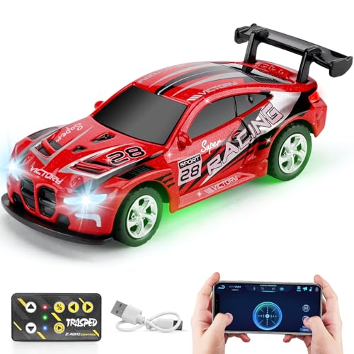 SASBSC Mini RC Toy Cars for Boys Kids Adults, 2.4GHz APP Remote Control Car with Lights and 3 Speed Modes, 1/64 Race Toy Car Rechargeable for Boys Ages 5-7 8-12,Birthday Gifts for Kids - color: Red