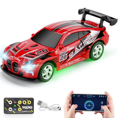 SASBSC Mini RC Toy Cars for Boys Kids Adults, 2.4GHz APP Remote Control Car with Lights and 3 Speed Modes, 1/64 Race Toy Car Rechargeable for Boys Ages 5-7 8-12,Birthday Gifts for Kids - color: Red